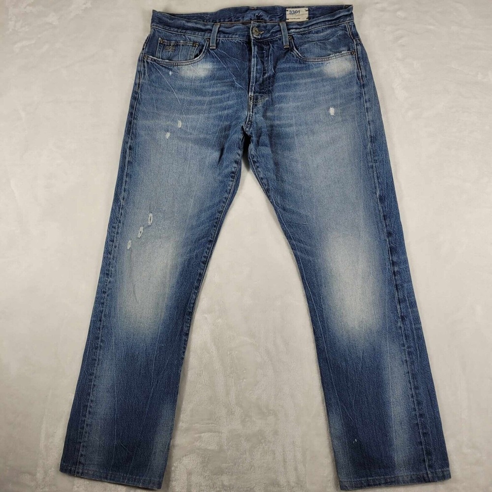 G-Star Raw 3301 Jeans Men's 36x29 Blue Denim Button Fly Casual